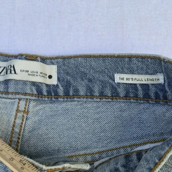 Zara Wide Leg Flare the 90s Full Length Light Medium Blue Women's Jeans Size 6 - Picture 4 of 6